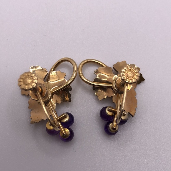 SOLD VNTG Krementz Genuine Amethyst Grape Brooch & Screw Back Earrings - Picture 6 of 6